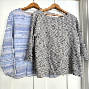 Pure Jill Sweatshirt Lot 2 Women's L Shirts 100% Cotton Blue Grey Gray Boho Tops